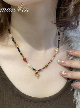 精致蘑菇吊坠项链女款