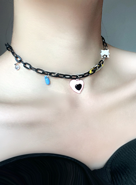 Lash 芭比色爱心吊坠项链女甜酷风百搭锁骨链