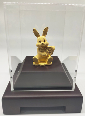 绒沙金金福萌兔2023吉祥物生肖兔送福金银兔摆件公司年会礼品定制