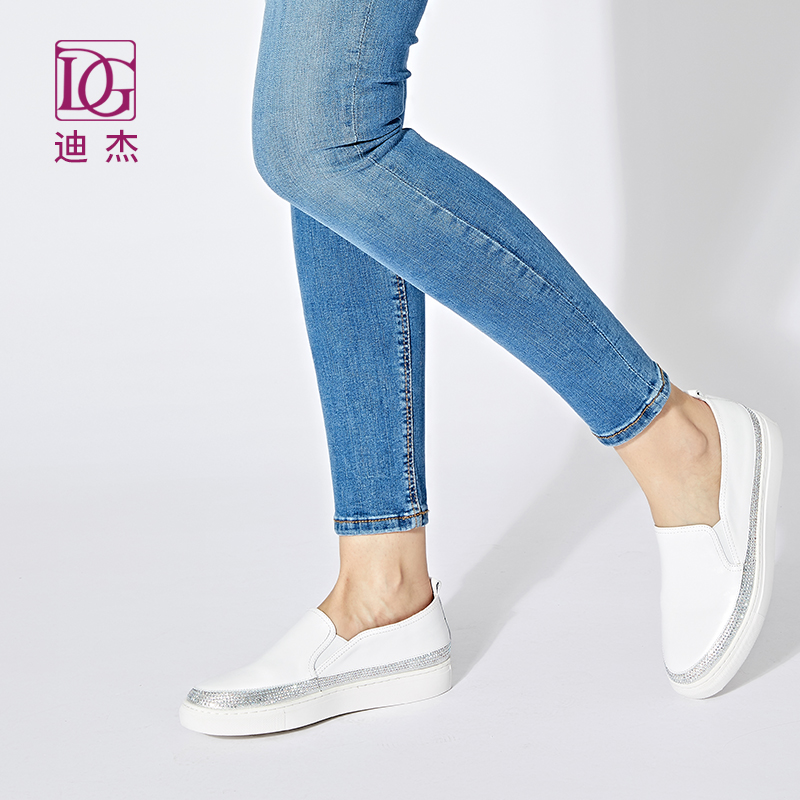 平底小白鞋女DG2019女鞋真皮樂福鞋厚底一腳蹬百搭休閒舒適單鞋