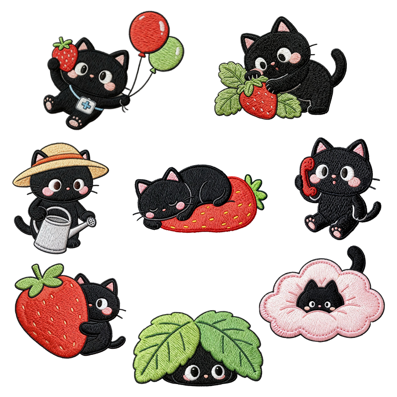 草莓黑猫自粘布贴衣服刺绣时尚小补丁贴羽绒服裤子卫衣破洞修补贴,淘宝优惠券,粉丝福利购,淘宝优惠卷