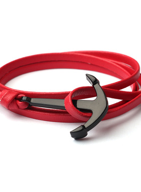 新款饰品 皮手链 鱼钩绳 船锚手链 双层皮料 多层皮 BA款无字