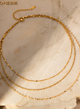 ROBELO设计 ins风项链真金电镀新款三层叠戴颈链 Triple necklace