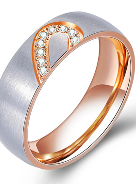 七夕礼物钛钢爱心形情侣对戒现货