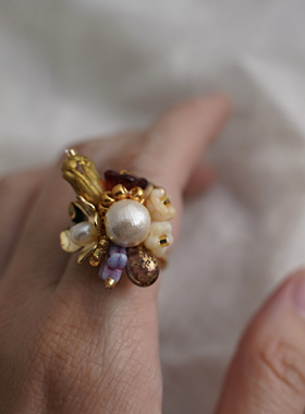 cc手作 秋冬美拉德配色进口米珠串珠戒指复古小众指环摩卡慕斯