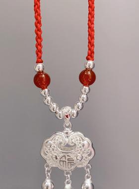 纯银999足银平安锁项链女长命锁