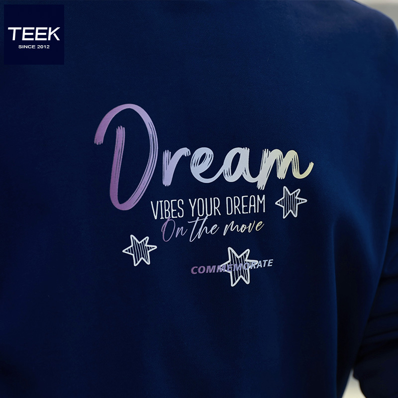 TEEK2025秋装卫衣男装纯棉 秋季藏青色学生潮流长袖t恤春秋款衣服 - 图1