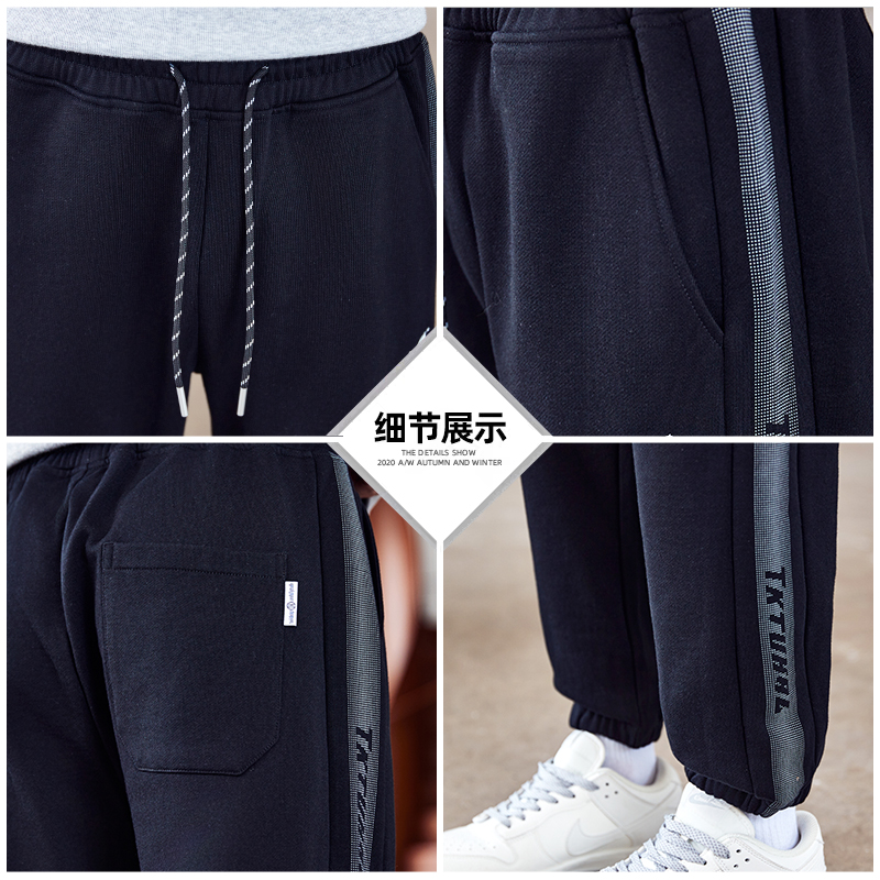 TEEK2025秋冬季拼接撞色男纯棉卫裤青少年美式炸街休闲运动长裤子 - 图1