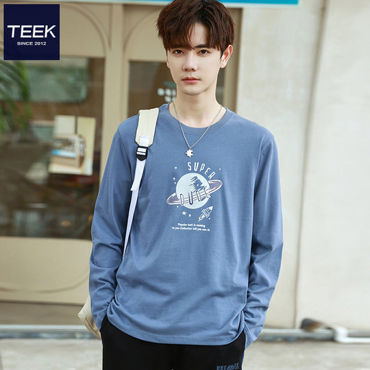 TEEK2025秋冬季纯棉长袖t恤男潮牌打底衫 卡通印花韩版新款上衣服
