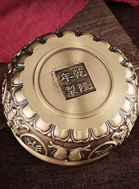 八福聚宝盆铜雕工艺品家居摆件黄铜摆件双鱼聚宝盆
