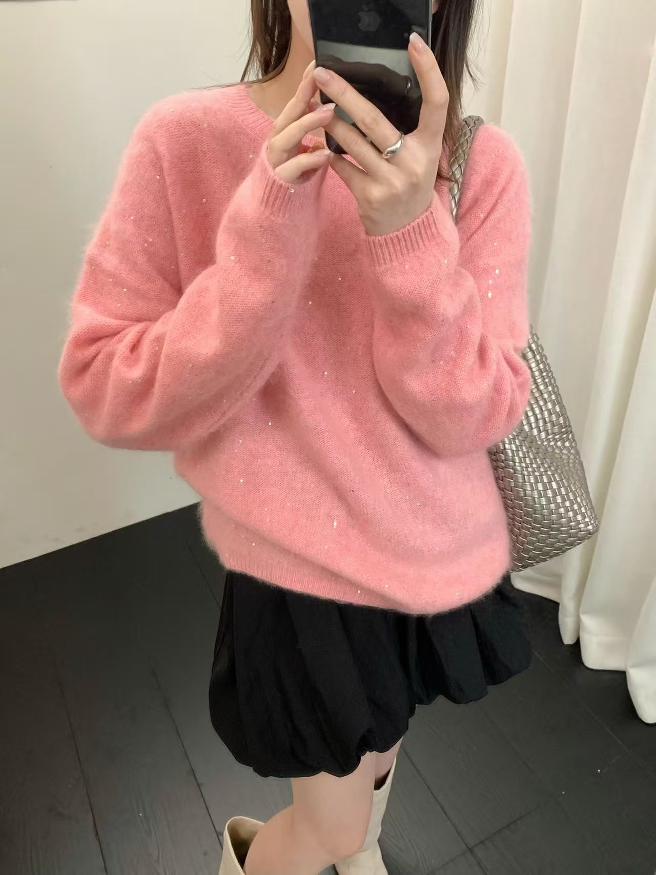 欧货拉毛亮片羊毛时尚圆领长袖针织衫宽松慵懒风套头毛衣女26699,淘宝优惠券,粉丝福利购,淘宝优惠卷