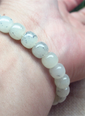 新疆天然和田玉手链青花墨玉点墨手链老型单圈手串正品带证书