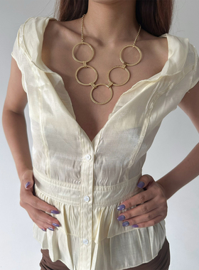 atmshop复古宫廷欧美金色圈圈拼接夸张项链vintage个性辣妹锁骨链