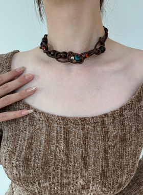 缠绕皮绳民族风复古项圈