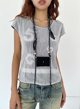 新款凹造型时髦丝巾绑带珠串绳迷你小包斜挎配饰项链毛衣链秋冬