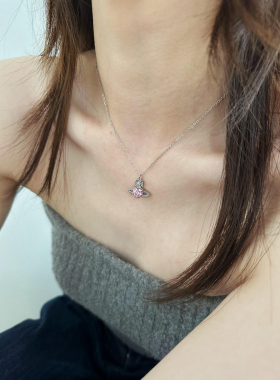 玻璃锆石超闪土星项链锁骨链