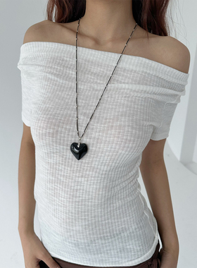 atmshop韩系个性亚克力爱心吊坠长款绳子项链简约百搭高级毛衣链