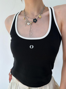 花朵爱心吊坠新中式朋克项链