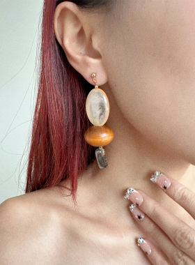 atmshop罗马假日复古新中式棕色珠串耳环长款夸张民族风度假耳饰