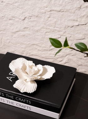 新中式侘寂风售楼处白色牡丹花朵样板房间书房玄关过道软装大花瓣