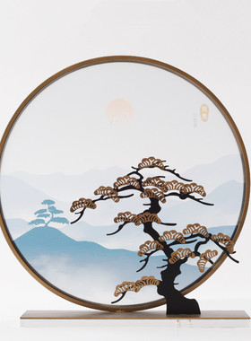 新中式风金属迎客松艺术品水晶座