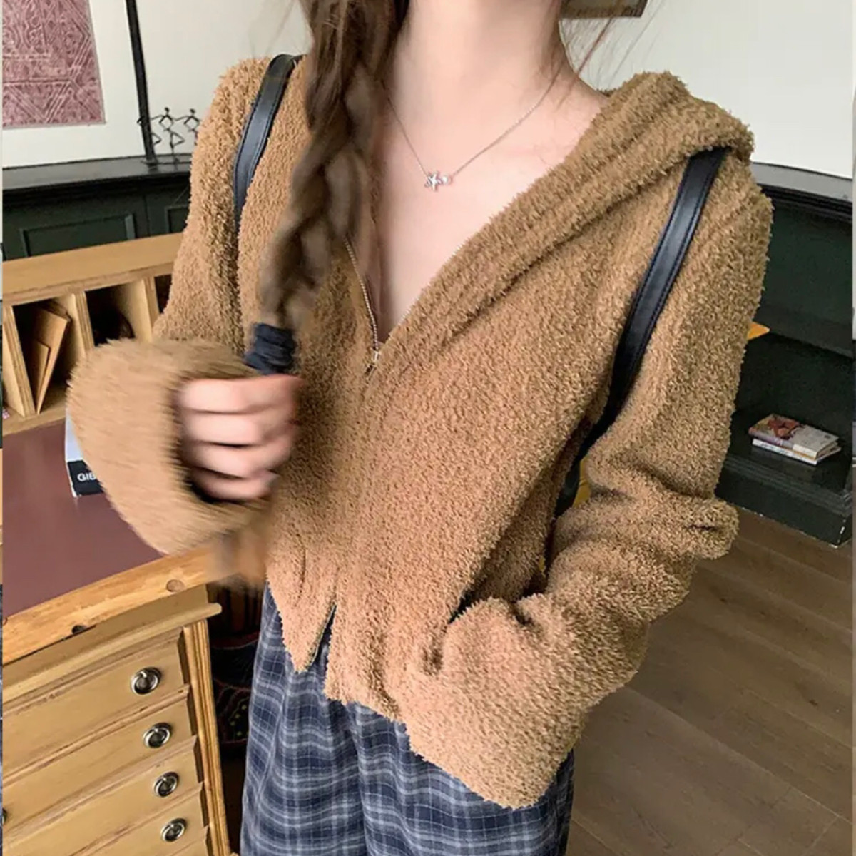 2025秋冬新款美拉德软糯毛衣连帽针织开衫拉链外套短款外搭上衣女,淘宝优惠券,粉丝福利购,淘宝优惠卷