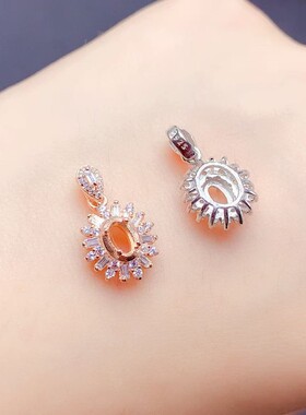 S925银吊坠 空托 椭圆3*5mm 银托镀白金玫瑰金黄金色
