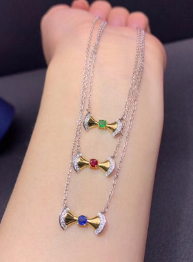 镀18k圆形银饰祖母绿红宝石空托