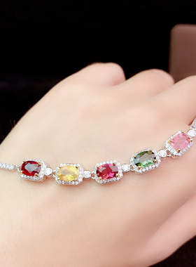 S925纯银镀18K双色金手链空托 椭圆3*5/4*6mm 女 银托代镶石