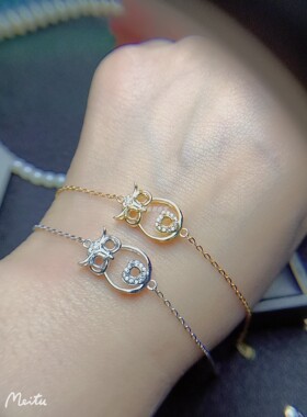 女925银空托3*3猫头鹰手链