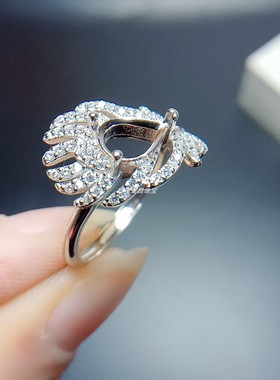 S925银戒指空托水滴形6*8mm