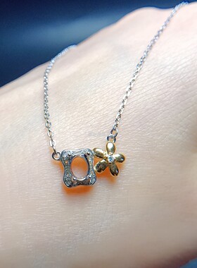 S925银锁骨链空托椭圆形4*5mm