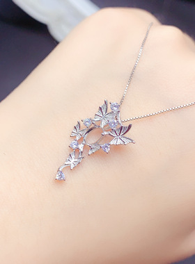 S925银吊坠 空托 椭圆4*6mm 银托镀白金玫瑰金黄金色
