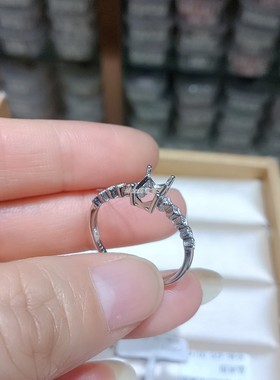 S925银戒指空托长方4*6mm