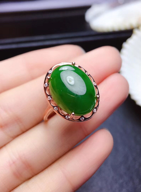 纯银镀18k白金碧玉成品女戒