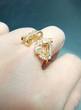 S925纯银镶嵌宝石 戒指 空托6*8mm 水滴形 女 镀白金黄金色