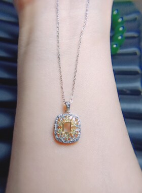 女925银双色空托4*5长方吊坠