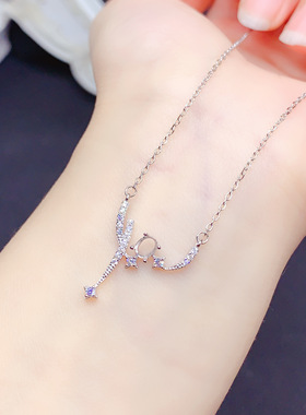 精致S925银锁骨链 空托椭圆4*5mm 女生 镀白金玫瑰金黄金色
