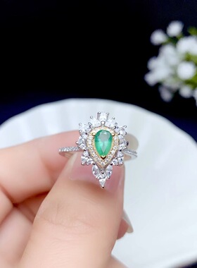 豪华套装空托水滴 4*6MM S925银镀双色金工艺 戒指 耳饰 银托 女