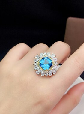 豪华S925银双色款 戒指 吊坠枕方10*10MM 套装女 空托 银饰 代镶