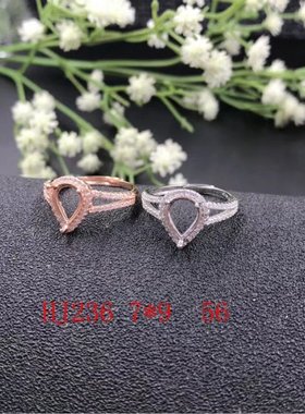 精工纯银镀18k白金水滴戒托