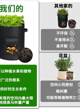 亚马逊土豆种植袋加厚黑色美植袋绿色毛毡土豆袋无纺布番茄种植桶