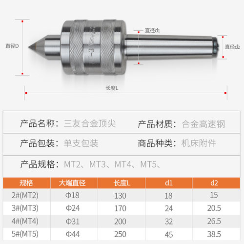 三友莫氏顶尖车床回转顶针高精密活动合金莫氏2-3-4-5号模具数控 - 图0