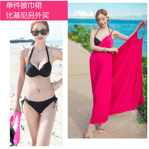 比基尼搭温泉披纱罩衫海边泳衣外套巴厘岛露背沙滩裙吊带长裙裹裙 - 图3