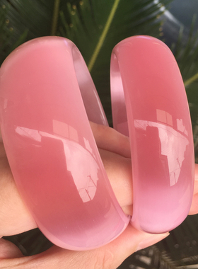正品粉水晶猫眼石芙蓉女玉手镯