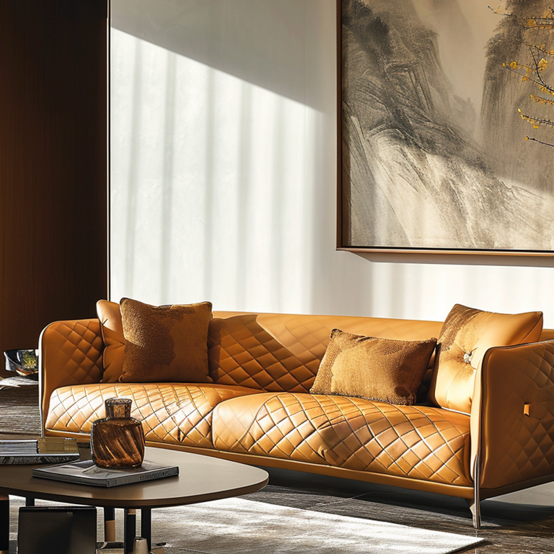 意大利轻奢大客厅真皮单人双人沙发意式现代头层牛皮办公室AS052