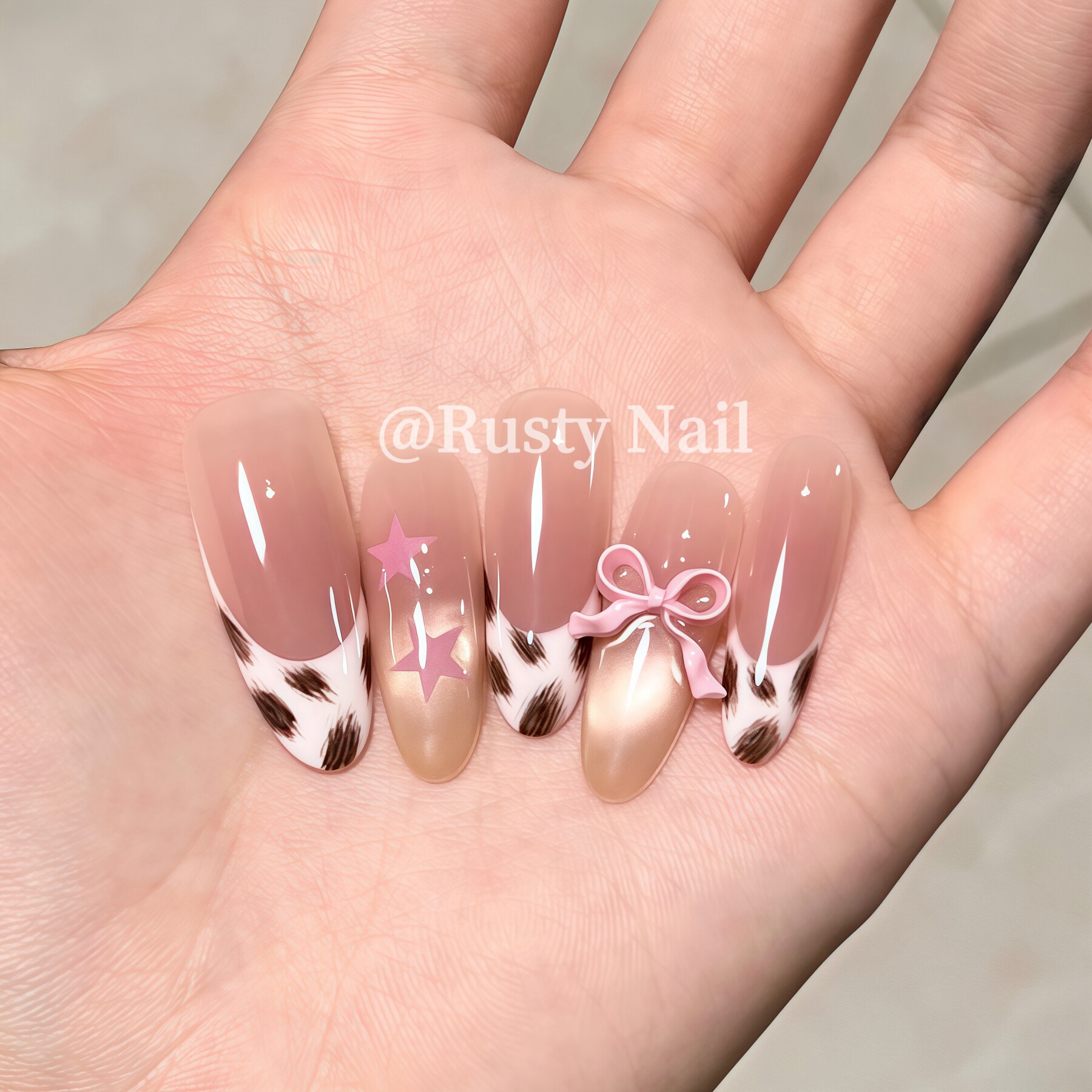 【公主豹】纯欲豹纹法式蝴蝶结猫眼手工穿戴甲粉色高级感美甲贴片,淘宝优惠券,粉丝福利购,淘宝优惠卷