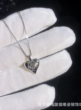 新品s925纯银莫桑钻石项链女爱心形吊坠锁骨项链简约时尚项饰品