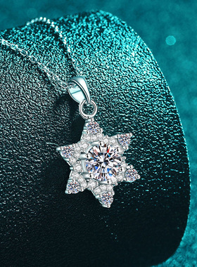 S925纯银莫桑石雪花六芒星项链轻奢韩版时尚潮锁骨链莫桑钻项链