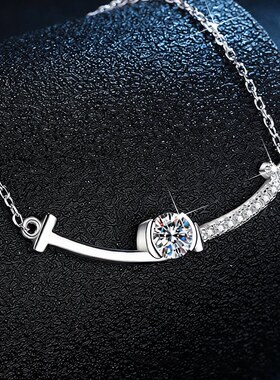 亚马逊莫桑石S925纯银项链微笑笑脸轻奢时尚百搭高级感锁骨链